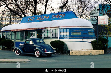 1937 Ford Coupe outside a classic diner in Salem Massachusetts USA Stock Photo