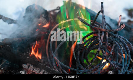 Firing wire in fire Stock Photo