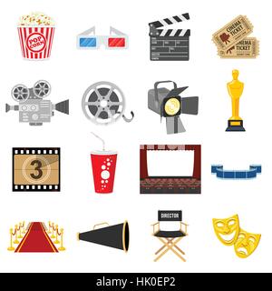 Cinema Flat Icons Set Stock Vector