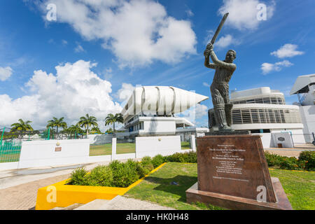 Garfield Sobers statue and The Kensington Oval Cricket Ground, Bridgetown, St. Michael, Barbados, West Indies, Caribbean Stock Photo