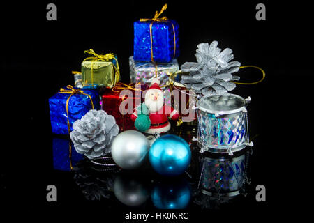 Christmas presents on black background Stock Photo