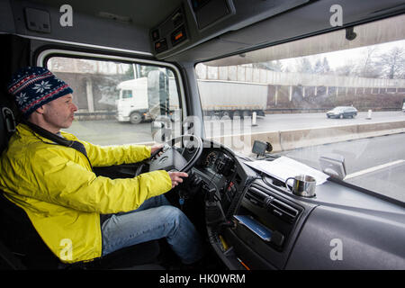 Professional driver at the Autobahn A46 near Wuppertal Stock Photo