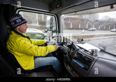 Professional driver at the Autobahn A46 near Wuppertal Stock Photo