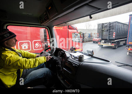 Professional driver at the Autobahn A46 near Wuppertal Stock Photo