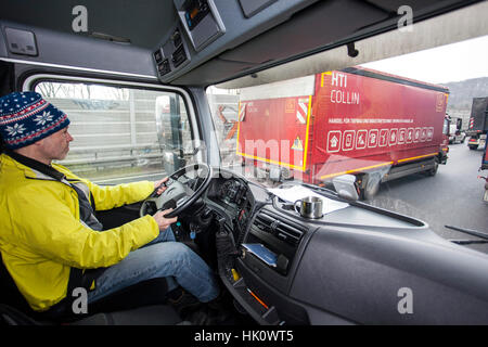 Professional driver at the Autobahn A46 near Wuppertal Stock Photo