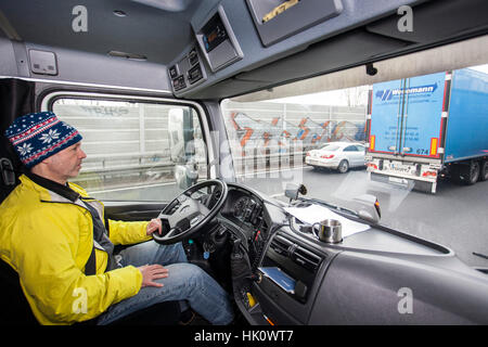 Professional driver at the Autobahn A46 near Wuppertal Stock Photo