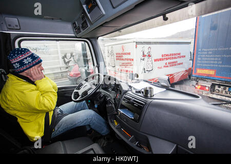 Professional driver at the Autobahn A46 near Wuppertal Stock Photo