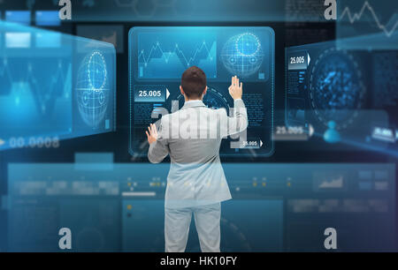 businessman working with virtual screens Stock Photo