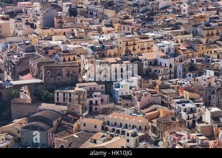 Aerial view of historic part of Sicilian seaside town of Castellammare del Golfo Stock Photo