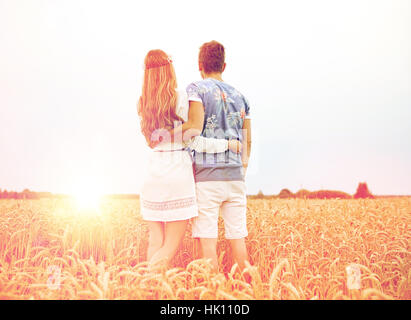 happy smiling young hippie couple outdoors Stock Photo