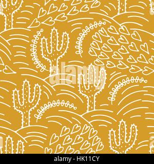 seamless hand-drawn pattern with cactus and desert Stock Vector