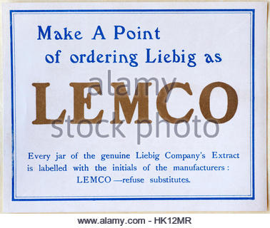 Liebig Lemco extract, original vintage advertising from circa 1900 Stock Photo