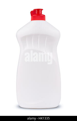 front view of white dish cleaning gel blank plastic bottle with red lid isolated Stock Photo