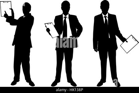 set of businessman holding clipboards isolated Stock Vector