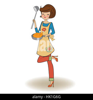 Cartoon female woman chef character holding a pizza and giving a ...