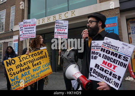 London, UK. 25th January 2017. Movement for Justice and International students march around the University in SOAS, secret deportation before students finish the education. Students are terrify without finish his education and more so worry, the debt their parent from bank loans or loans shark. its a dead sentence. Protestors demand human rights investigate of illegal deportation. They feel like the immigration is robbing the students without giving back a full refunds, on 25th January 2017, London,UK. Credit: See Li/Alamy Live News Stock Photo