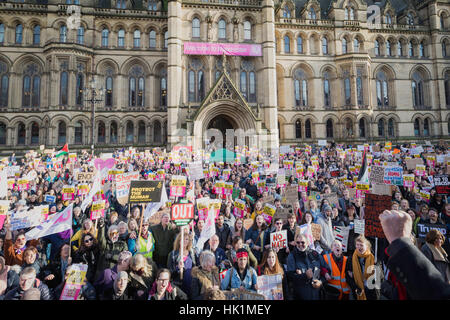 Manchester, UK. 4th February, 2017. Thousands gathered in Manchester to rally against Donald Trump regarding religious discrimination. Credit: Andy Barton/Alamy Live News Stock Photo