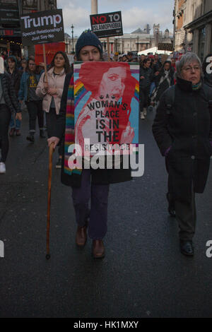 London, UK. 4th February, 2017. Woman marching 4th Feb 2017 London March against Donald Trump Credit: Pauline A Yates/Alamy Live News Stock Photo