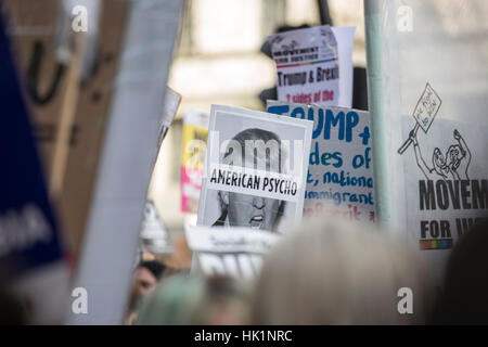 London, UK. 04 February 2017. People protest in another march against american president Donald Trump and his executive order that ban immigration from seven muslim countries. Many banners against PM Theresa May and  the special relationship between UK and USA M Theresa May. © Laura De Meo / Alamy Live News Stock Photo