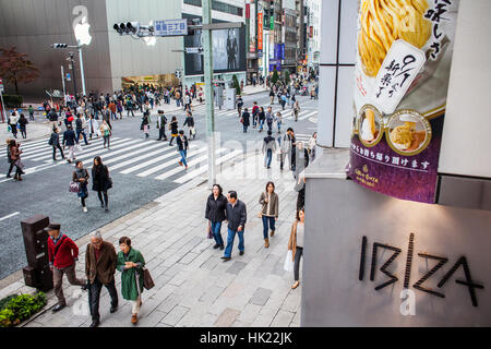 Townscape, Weekend, Saturday, sunday,Chuo street, (On Saturday afternoons and Sundays it becomes a pedestrian zone), in Ginza, Tokyo, Japan. Stock Photo