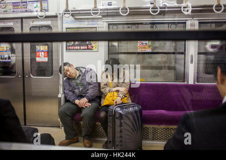 Karoshi, Subway, Kuramae station, Asakusa Line, Tokyo, Japan. Stock Photo