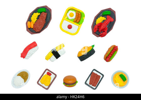 American And Japanese Food Rubber-Toy Isolated On White Stock Photo