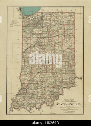 Map of Indiana 1886 Stock Photo