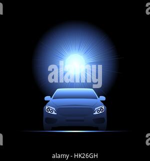 Passenger car illuminated by bright light. Vector illustration. Stock Vector