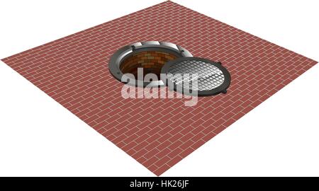 Open the hatch on the pavement. Vector illustration. Stock Vector