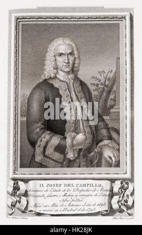 José del Campillo y Cossío, 1693 - 1743.  Spanish statesman.  After an etching in Retratos de Los Españoles Ilustres, published Madrid, 1791 Stock Photo