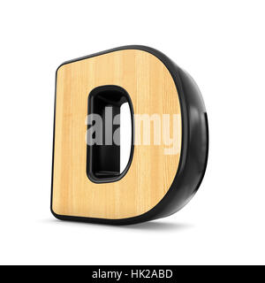 3d wood and black plastic material D letter isolated white background. Stock Photo