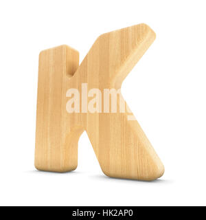 3d wood material K letter isolated white background. Stock Photo