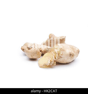 Ginger root spice isolated ingredient against white background selective focus Stock Photo
