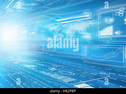 Digital blue background image with technology symbols Stock Photo - Alamy