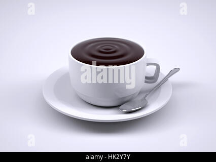 chocolate cup with spoon isolated on white background, 3d illustration Stock Photo