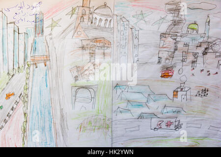 Brussels, Belgium, 2016/10/10/3. Drawing from Syrian children brought to Brussels by Patriarch Gregorios III, Metropolitan George Abou Zakhem    etc. Stock Photo