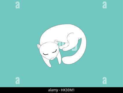 White sweet weasel animal on blue background. Stock Vector
