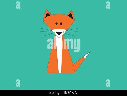 Graphic red fox on blue green bacground. Stock Vector