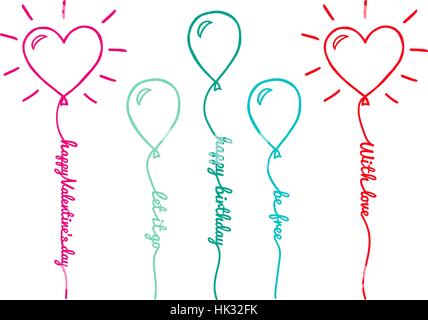 Balloons with text line, set of hand drawn vector design elements Stock Vector