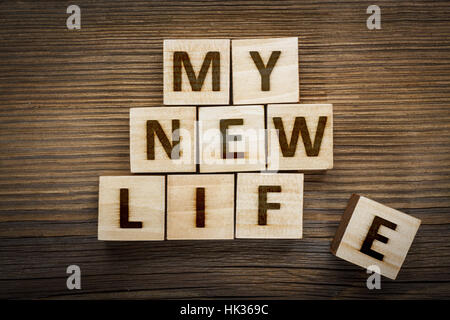 'My New Life' inscription on made from wooden blocks Stock Photo