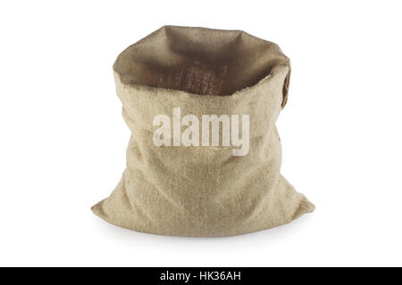 Empty Linen sack isolated on white background Stock Photo