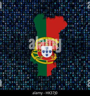 Portugal map flag on hex code illustration Stock Photo