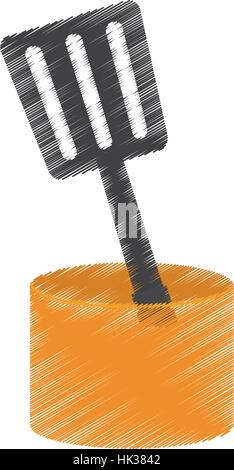drawing spatula yellow container utensil kitchen vector illustration eps 10 Stock Vector