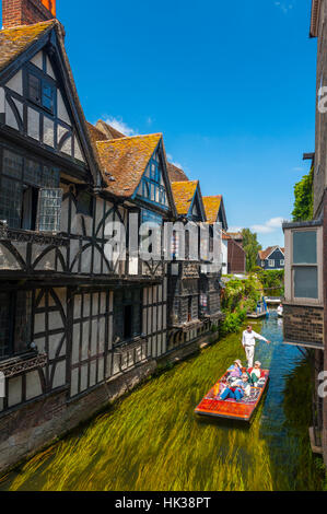 A punt on the river stour Canterbury with the weavers cottages Stock Photo