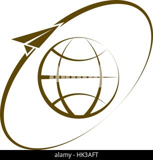 Airplane fly around the planet Earth. Vector logo icon Stock Vector ...