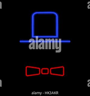 Men hat and tie neon light on a black background. Vector illustration . Stock Vector