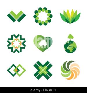 Nine colorful eco logos and icons - Vector Illustration Stock Vector