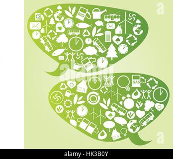 Speech or Thought Bubble With Eco and Environmental Icons - Vector Illustration Stock Vector