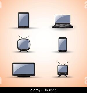 Web, Design Elements, Black and White Icons of Modern and Vintage Electronic Devices Stock Vector