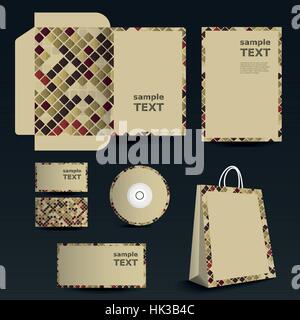 Stationery Template Design and Business Set: Envelope, Business Card, CD, Stationery, Notepaper, Shopping Bag - Illustration in Freely Editable Vector Stock Vector
